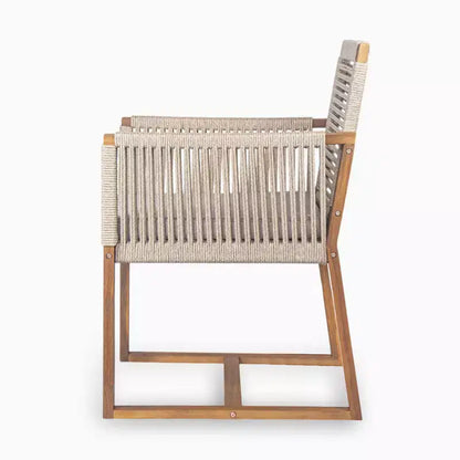 Ensemble de salle à manger d'extérieur 7 pièces en bois d'acacia avec coussins, ensemble de salle à manger de patio avec 6 chaises tressées en corde et grande table pour jardin, terrasse-Panipeachy