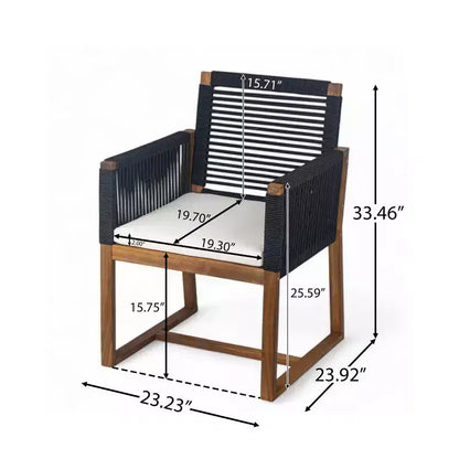 Ensemble de salle à manger d'extérieur 7 pièces en bois d'acacia avec coussins, ensemble de salle à manger de patio avec 6 chaises tressées en corde et grande table pour jardin, terrasse-Panipeachy