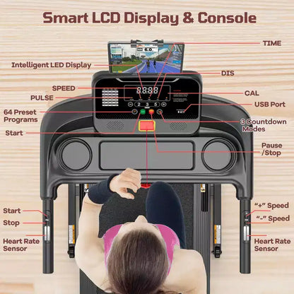 3.75HP Smart Digital Folding Exercise Machine - Electric Motorized Treadmill