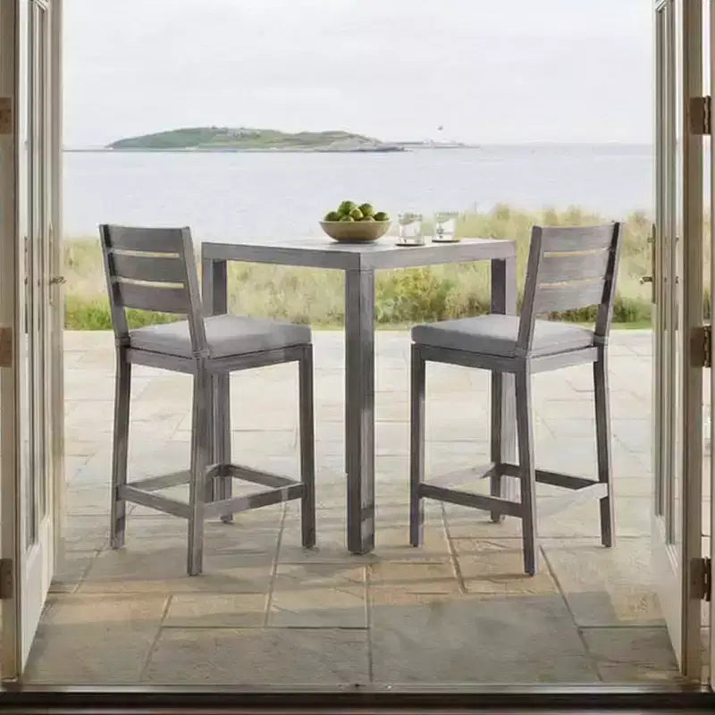 Martha Stewart Bedford 5 Piece Aluminum Patio Set, 4 Bar Stools with Cushions, 35.5 Square Patio Table