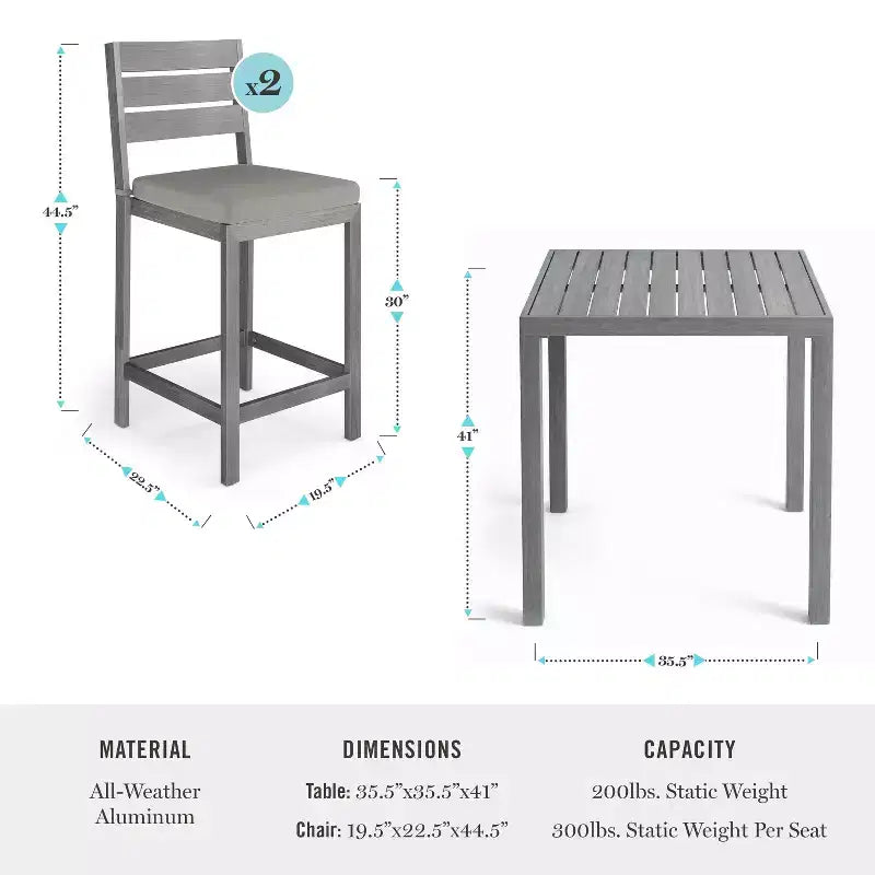 Martha Stewart Bedford 5 Piece Aluminum Patio Set, 4 Bar Stools with Cushions, 35.5 Square Patio Table