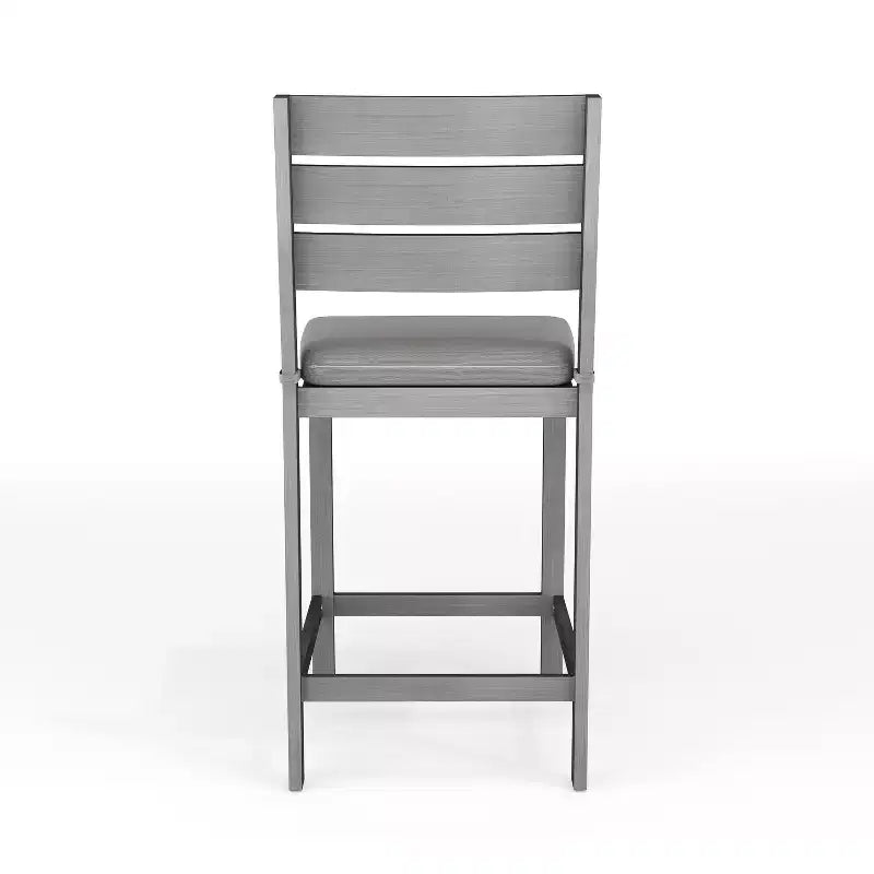 Martha Stewart Bedford 5 Piece Aluminum Patio Set, 4 Bar Stools with Cushions, 35.5 Square Patio Table