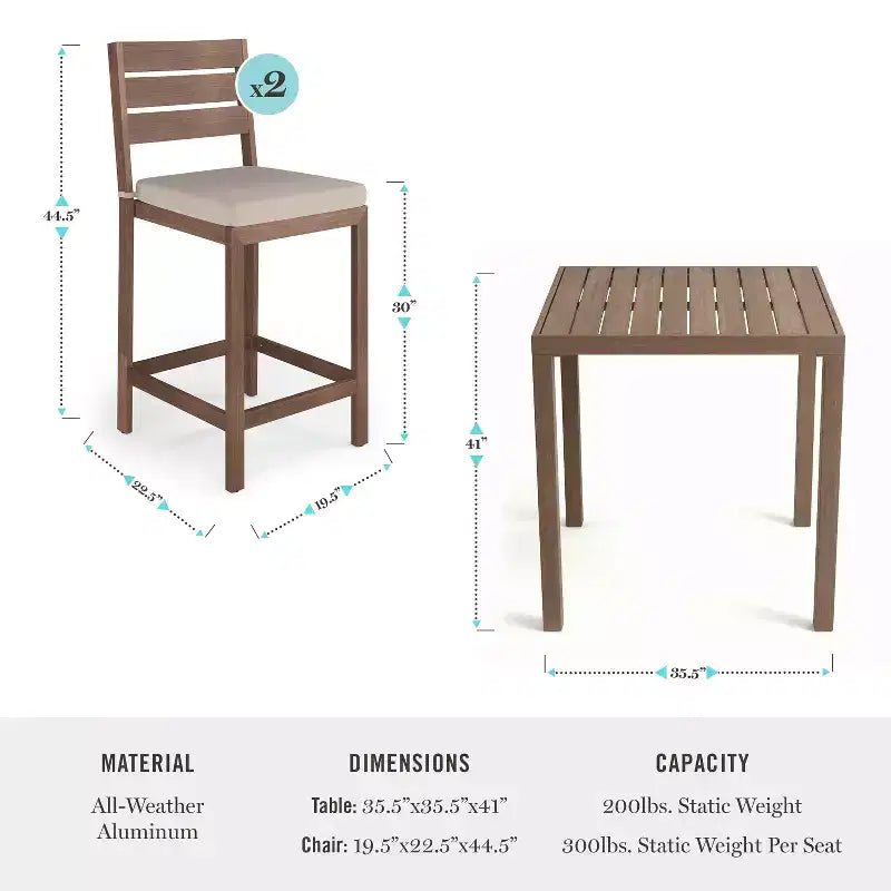 Martha Stewart Bedford 5 Piece Aluminum Patio Set, 4 Bar Stools with Cushions, 35.5 Square Patio Table