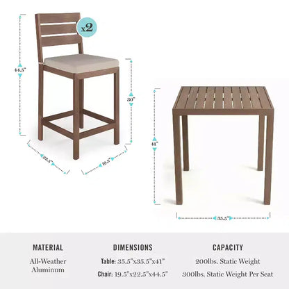 Martha Stewart Bedford 5 Piece Aluminum Patio Set, 4 Bar Stools with Cushions, 35.5 Square Patio Table