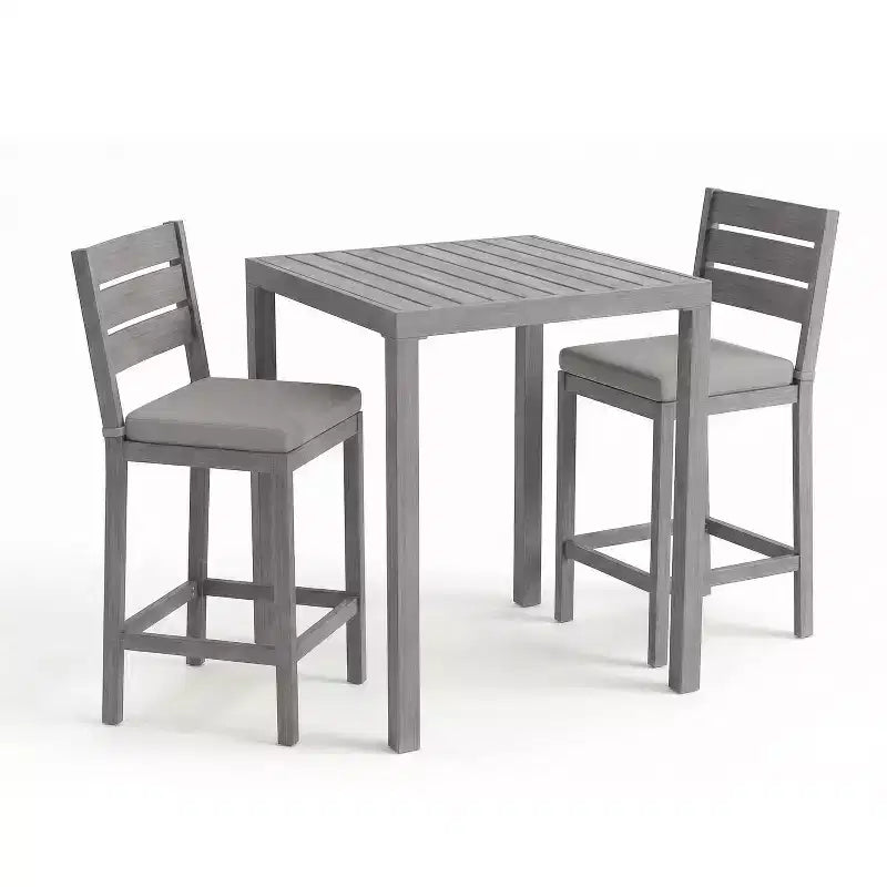 Martha Stewart Bedford 5 Piece Aluminum Patio Set, 4 Bar Stools with Cushions, 35.5 Square Patio Table
