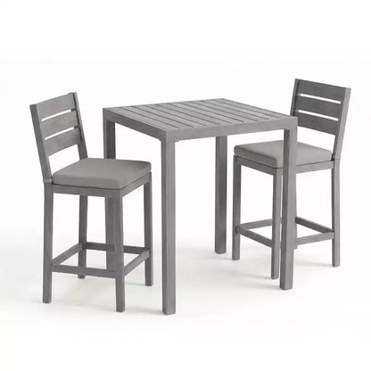 Martha Stewart Bedford 5 Piece Aluminum Patio Set, 4 Bar Stools with Cushions, 35.5 Square Patio Table