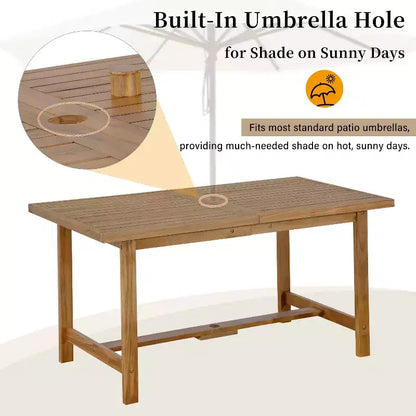GDFStudio Lena Ensemble de salle à manger d'extérieur 5 pièces en bois d'acacia avec table rectangulaire de 150 cm et trou pour parasol