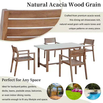GDFStudio Lena Ensemble de salle à manger d'extérieur 5 pièces en bois d'acacia avec table rectangulaire de 150 cm et trou pour parasol