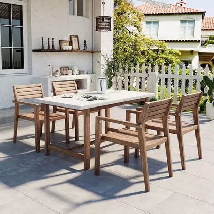 GDFStudio Lena Ensemble de salle à manger d'extérieur 5 pièces en bois d'acacia avec table rectangulaire de 150 cm et trou pour parasol