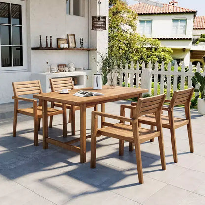 GDFStudio Lena Ensemble de salle à manger d'extérieur 5 pièces en bois d'acacia avec table rectangulaire de 150 cm et trou pour parasol