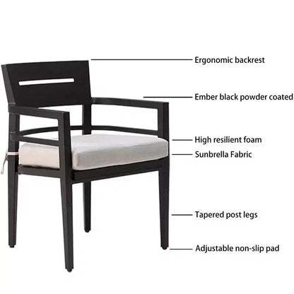 5-Piece Modern Outdoor Aluminum Patio Dining Set, Square Table with Umbrella Hole & 4 Cushioned Armchairs for Patio, Deck, Backyard-Panipeachy