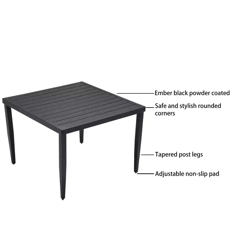 5-Piece Modern Outdoor Aluminum Patio Dining Set, Square Table with Umbrella Hole & 4 Cushioned Armchairs for Patio, Deck, Backyard-Panipeachy