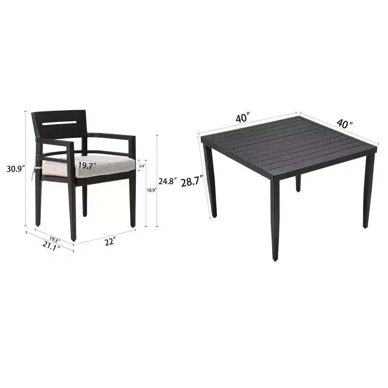 5-Piece Modern Outdoor Aluminum Patio Dining Set, Square Table with Umbrella Hole & 4 Cushioned Armchairs for Patio, Deck, Backyard-Panipeachy