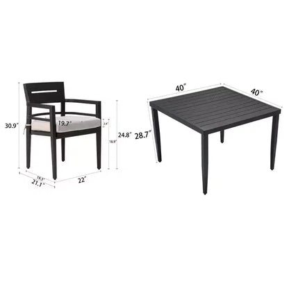 5-Piece Modern Outdoor Aluminum Patio Dining Set, Square Table with Umbrella Hole & 4 Cushioned Armchairs for Patio, Deck, Backyard-Panipeachy
