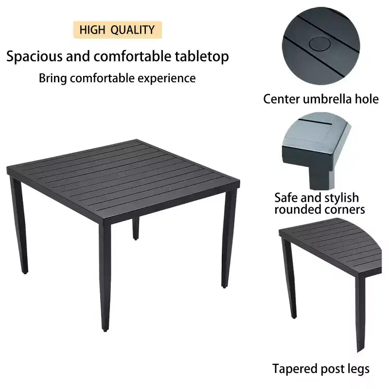 5-Piece Modern Outdoor Aluminum Patio Dining Set, Square Table with Umbrella Hole & 4 Cushioned Armchairs for Patio, Deck, Backyard-Panipeachy
