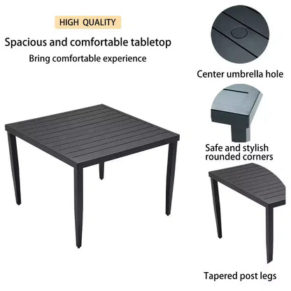 5-Piece Modern Outdoor Aluminum Patio Dining Set, Square Table with Umbrella Hole & 4 Cushioned Armchairs for Patio, Deck, Backyard-Panipeachy