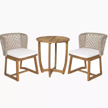 Christopher Knight Home Rohan Modern 3 Piece Acacia Patio Dining Chairs with Natural Wicker and Bistro Table
