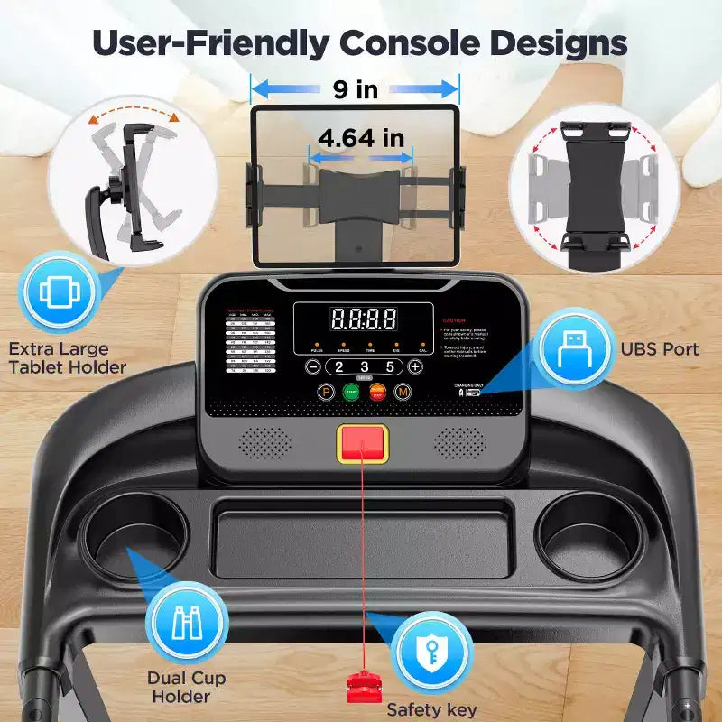 3.75HP Folding Treadmill for Home w/ Incline 300LB Capacity,Portable Walking Running Treadmill,71 Program,7.5MPH Fast Speed,Wide Shock Absorption Belt