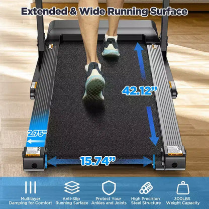 3.75HP Folding Treadmill for Home w/ Incline 300LB Capacity,Portable Walking Running Treadmill,71 Program,7.5MPH Fast Speed,Wide Shock Absorption Belt