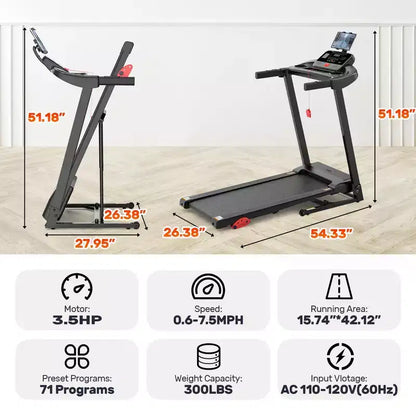 3.5HP Folding Treadmill for Home w/ incline&71 Workouts, 300 lbs Capacity Treadmill,APP w/ Free Train Courses,Dual HiFi Speakers,Exercise Equipment