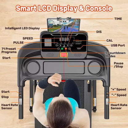 3.5HP Folding Treadmill for Home w/ incline&71 Workouts, 300 lbs Capacity Treadmill,APP w/ Free Train Courses,Dual HiFi Speakers,Exercise Equipment