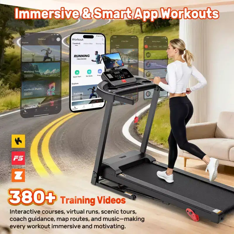 3.5HP Folding Treadmill for Home w/ incline&71 Workouts, 300 lbs Capacity Treadmill,APP w/ Free Train Courses,Dual HiFi Speakers,Exercise Equipment