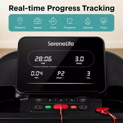 SereneLife Foldable Smart Digital Treadmill - 12 Preset Programs (SLFTRD40BT)