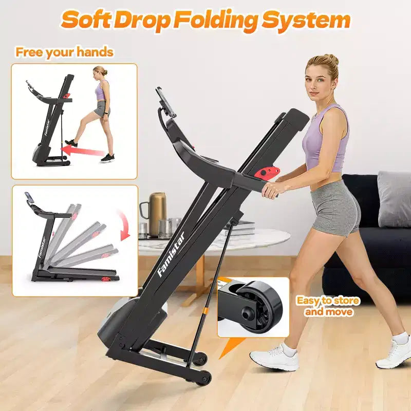 3.55HP Treadmill clearance w/10% Incline 320lb Capacity,Foldable Home 7.5MPH Treadmill,71 Smart Program, APP Control Jogging Walking w/ Free Knee Pads