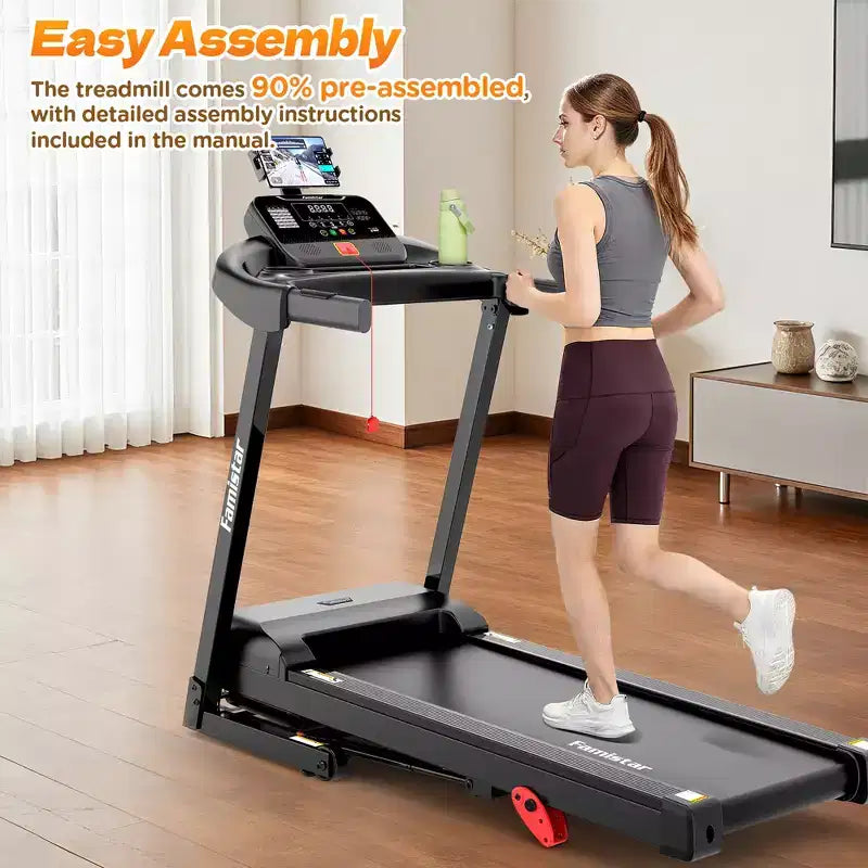 3.55HP Treadmill clearance w/10% Incline 320lb Capacity,Foldable Home 7.5MPH Treadmill,71 Smart Program, APP Control Jogging Walking w/ Free Knee Pads