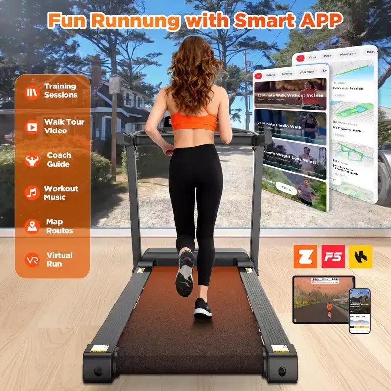 3.55HP Treadmill clearance w/10% Incline 320lb Capacity,Foldable Home 7.5MPH Treadmill,71 Smart Program, APP Control Jogging Walking w/ Free Knee Pads