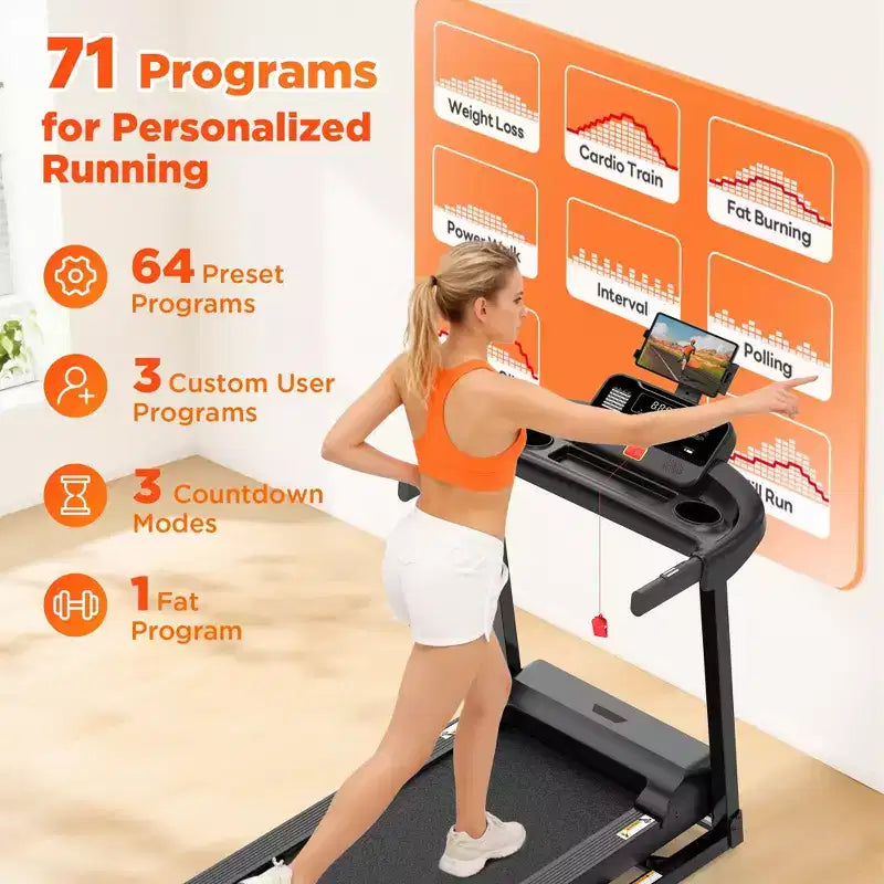 3.55HP Treadmill clearance w/10% Incline 320lb Capacity,Foldable Home 7.5MPH Treadmill,71 Smart Program, APP Control Jogging Walking w/ Free Knee Pads