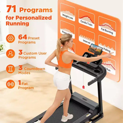 3.55HP Treadmill clearance w/10% Incline 320lb Capacity,Foldable Home 7.5MPH Treadmill,71 Smart Program, APP Control Jogging Walking w/ Free Knee Pads