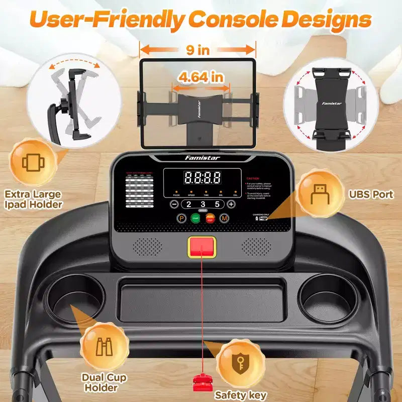 3.55HP Treadmill clearance w/10% Incline 320lb Capacity,Foldable Home 7.5MPH Treadmill,71 Smart Program, APP Control Jogging Walking w/ Free Knee Pads