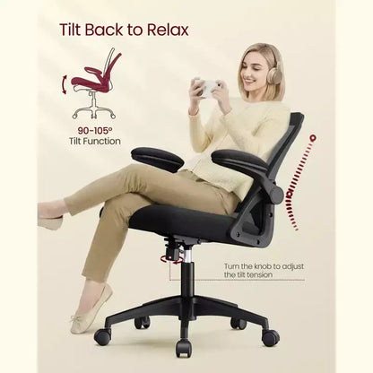 VASAGLE Ergonomic Mesh Office Chair with Adjustable Lumbar Support, 90-105 Tilt Function, Wide Seat, FlipUp Armrests