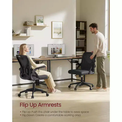 VASAGLE Ergonomic Mesh Office Chair with Adjustable Lumbar Support, 90-105 Tilt Function, Wide Seat, FlipUp Armrests