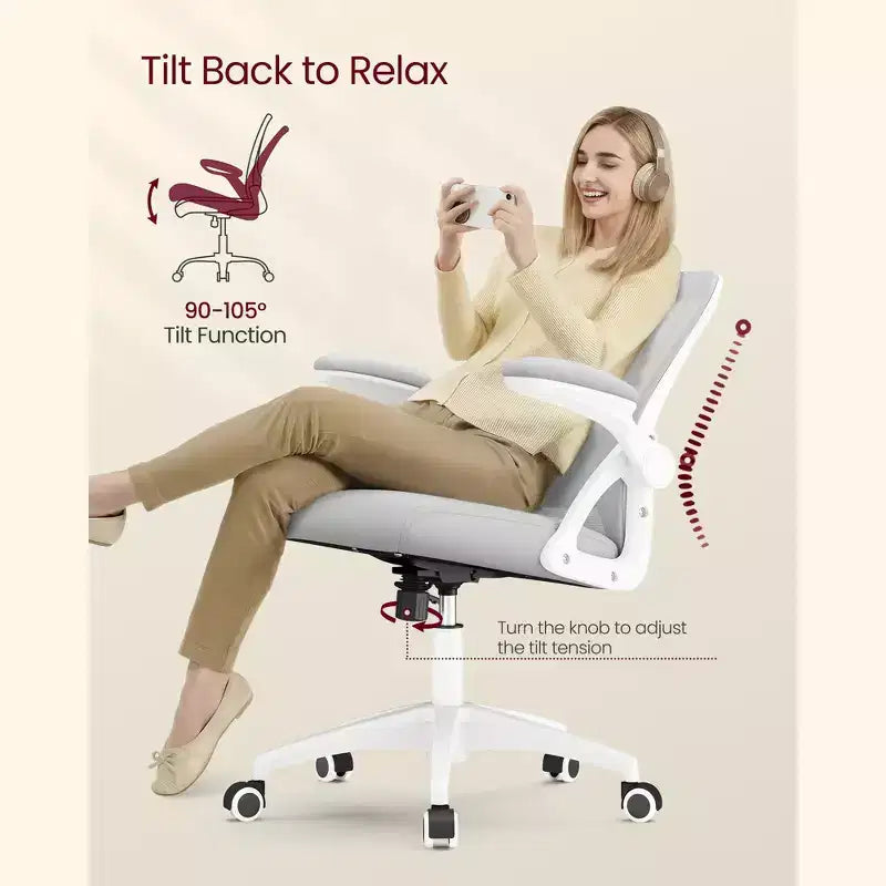 VASAGLE Ergonomic Mesh Office Chair with Adjustable Lumbar Support, 90-105 Tilt Function, Wide Seat, FlipUp Armrests