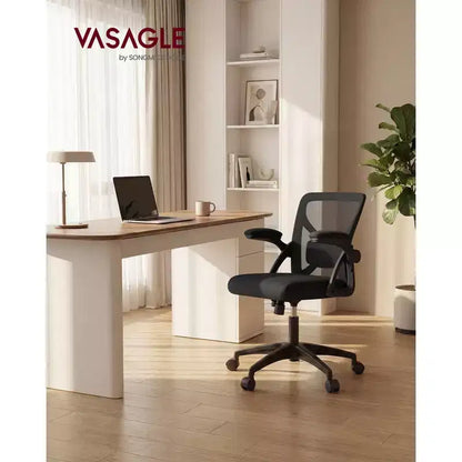 VASAGLE Ergonomic Mesh Office Chair with Adjustable Lumbar Support, 90-105 Tilt Function, Wide Seat, FlipUp Armrests