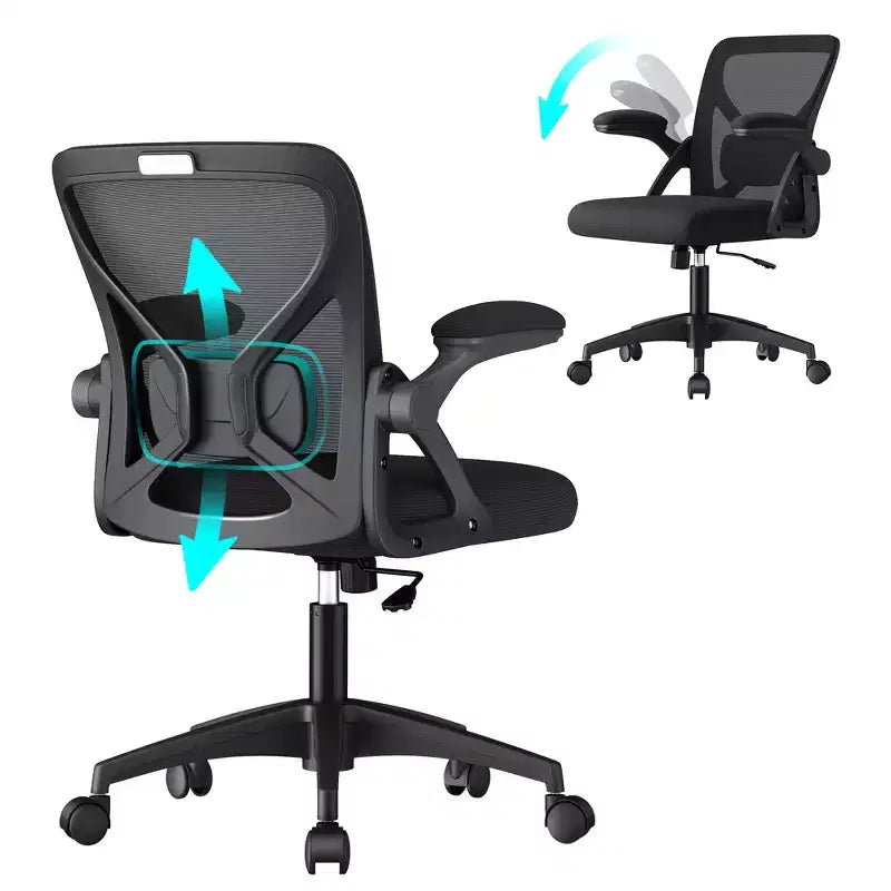 VASAGLE Ergonomic Mesh Office Chair with Adjustable Lumbar Support, 90-105 Tilt Function, Wide Seat, FlipUp Armrests