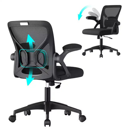 VASAGLE Ergonomic Mesh Office Chair with Adjustable Lumbar Support, 90-105 Tilt Function, Wide Seat, FlipUp Armrests