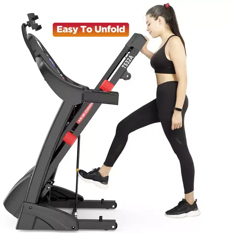 Folding 3HP Electric Treadmill Running Machine APP Control Bluetooth Black