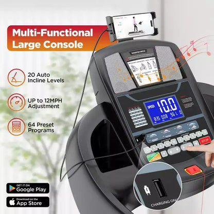 Folding 3HP Electric Treadmill Running Machine APP Control Bluetooth Black