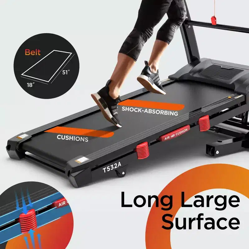 Folding 3HP Electric Treadmill Running Machine APP Control Bluetooth Black