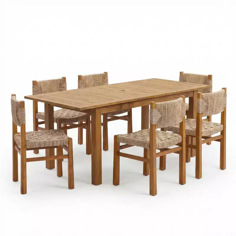 Ensemble de salle à manger 7 pièces Christopher Knight Home Lan Farmhouse en bois d'acacia avec table extensible et motif en osier