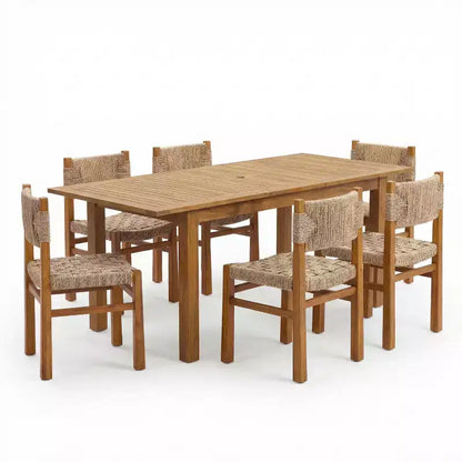 Ensemble de salle à manger 7 pièces Christopher Knight Home Lan Farmhouse en bois d'acacia avec table extensible et motif en osier