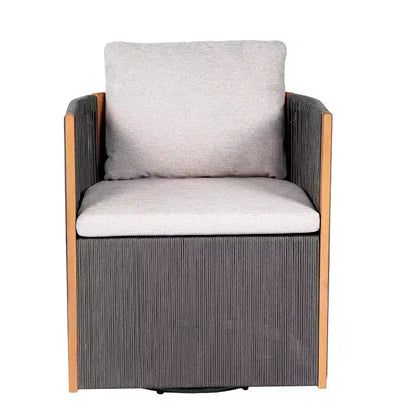 Christopher Knight Home Harrison Patio Modern Acacia Wood 7-Piece Dining Set 6 Swivel Rope Chairs