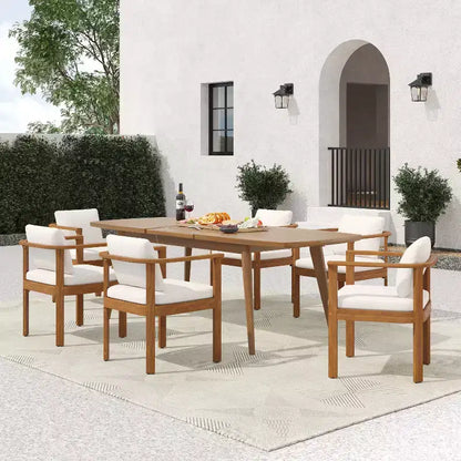 Christopher Knight Home Merlin Patio Rustic 7-Piece Acacia Wood Outdoor Expandable Dining Set with Cushioned Dining Chairs