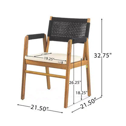 Christopher Knight Home Hanh Modern 7 Piece Acacia Wood Patio Dining Set with Slatted Table and Rope Design