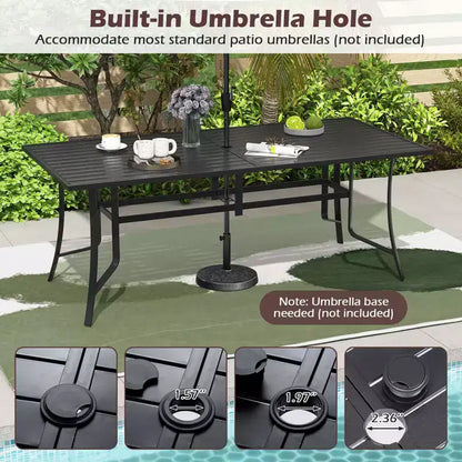 Ensemble de salle à manger Gymax 9 pièces pour patio avec table rectangulaire et chaises empilables avec trou pour parasol