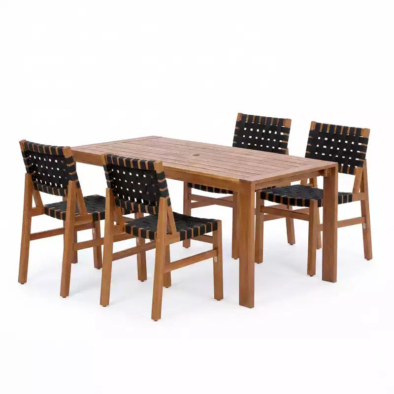 Christopher Knight Home, ensemble de salle à manger d'extérieur moderne de 5 pièces en bois d'acacia avec corde tressée en PE et table à lattes