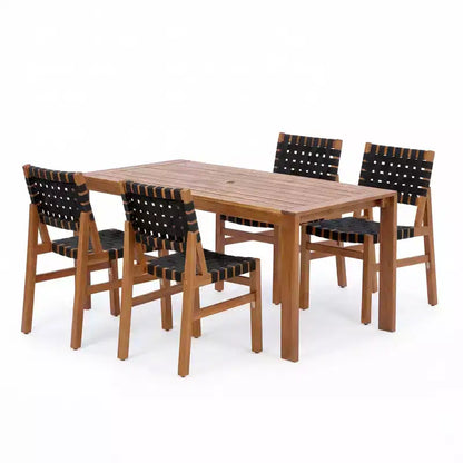 Christopher Knight Home, ensemble de salle à manger d'extérieur moderne de 5 pièces en bois d'acacia avec corde tressée en PE et table à lattes